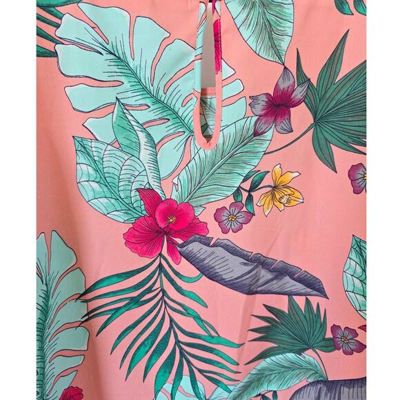 Juna Rose Top Sz 24 Pink Tropical Floral Cold Shoulder Short Sleeve Blouse - Picture 4 of 4